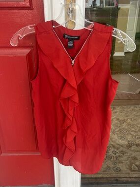 INC International Concepts Red Ruffle Front Sleeveless Blouse